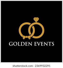 Wedding salon logo. With two rings and a gem symbol.gold event
