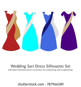 Wedding Sari Dress Silhouette Vector Illustration Set, Indian Dress Clip Art