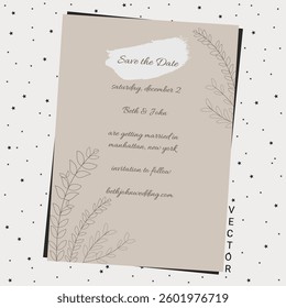 Wedding save the date card brush stroke eucalyptus floral nature template