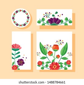 wedding save the date flowers banner or label invitation set vector illustration