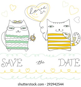 Wedding Save the date greeting card template. Vector hand drawn illustration for special occasions.