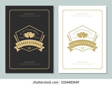 Wedding save the date invitation card vector illustration. Wedding invite title vintage design. Golden style.