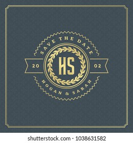 Wedding save the date invitation card vector illustration. Wedding invite title vintage design. Golden style and pattern background.