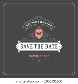 Wedding save the date invitation card vector illustration. Wedding invite title vintage design. Chalkboard style.