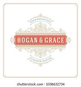 Wedding save the date invitation card vector illustration. Wedding invite title vintage design.