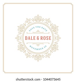 Wedding save the date invitation card vector illustration. Wedding invite title vintage design.