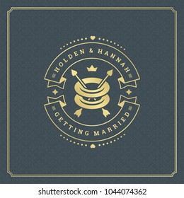 Wedding save the date invitation card vector illustration. Wedding invite title vintage design. Golden style and pattern background.