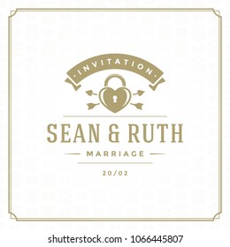 Wedding save the date invitation card vector illustration. Wedding invite title vintage design. Golden style and pattern background.