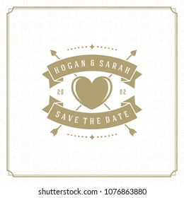 Wedding save the date invitation card vector illustration. Wedding invite title vintage design. Golden style and pattern background.