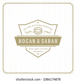 Wedding save the date invitation card design template vector illustration. Wedding invite title vintage typographic badge.