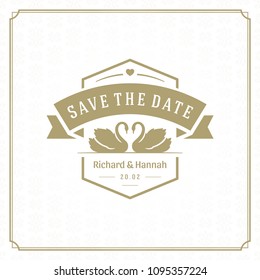 Wedding save the date invitation card design template vector illustration. Wedding invite title vintage typographic badge.