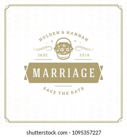 Wedding save the date invitation card design template vector illustration. Wedding invite title vintage typographic badge.