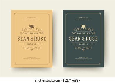 Wedding save the date invitation card vector illustration. Wedding invite title vintage design.