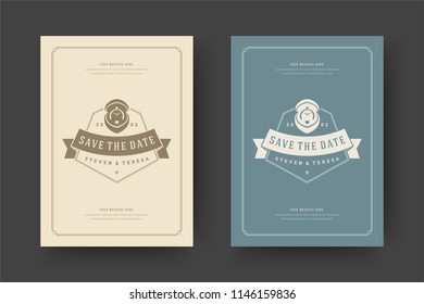 Wedding save the date invitation card vector illustration. Wedding invite title vintage design.