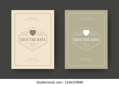 Wedding save the date invitation card vector illustration. Wedding invite title vintage design.