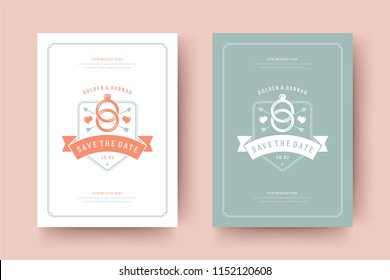 Wedding save the date invitation card vector illustration. Wedding invite title vintage design.