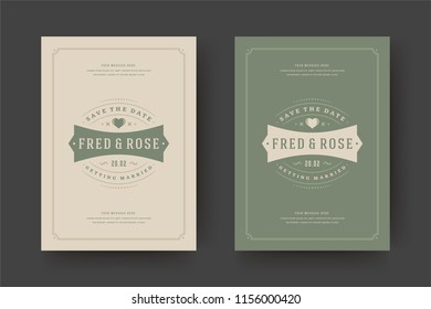 Wedding save the date invitation card vector illustration. Wedding invite title vintage design.