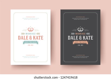 Wedding save the date invitation card vector illustration. Wedding invite title vintage design.
