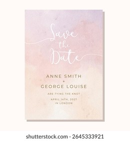 wedding save the date invitation card with soft abstract watercolor background