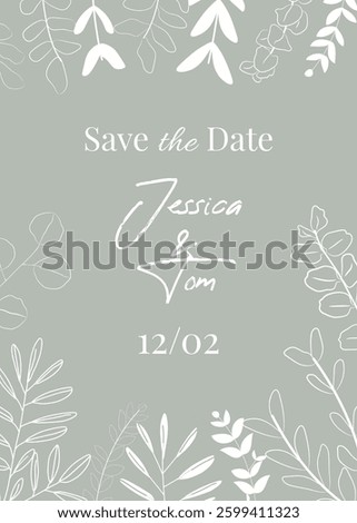 Wedding save the date invitation modern card eucalyptus floral style