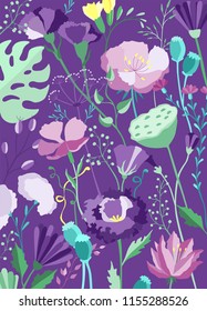 Wedding, save your date! Purple flowers in vector, can be used as a decoration, picture, wish or gift