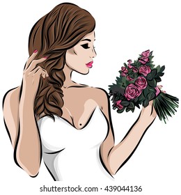 Wedding scetch. Bride on a white background. Vector EPS illustration