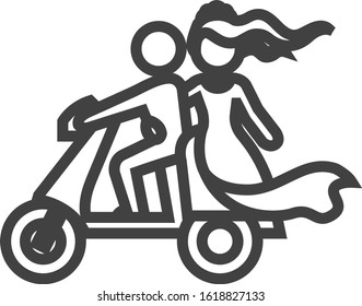Wedding scooter icon in thick outline style.
