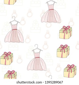 Wedding seamless pattern background of simple elements. Doodle hand drawn illustration vector.