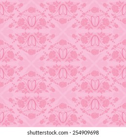  wedding seamless pattern - floral ornament with wedding rings and roses in pink colors.