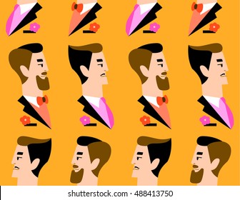 Wedding seamless pattern. Groom portrait. Vector illustration eps 10