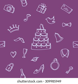 Wedding seamless pattern on violet background. Vector illustration