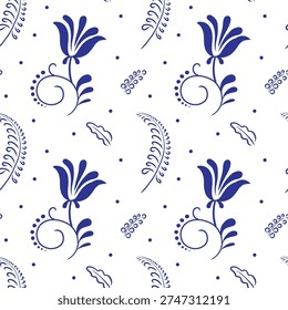 Wedding seamless pattern, Russian folk, Slavic wedding, a la Rus, blue, vector