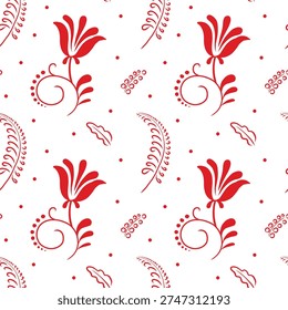 Wedding seamless pattern, Russian folk, Slavic wedding, a la Rus, red, vector