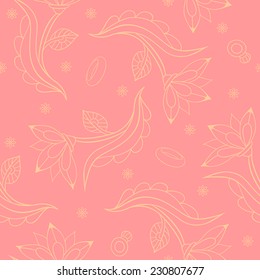 Wedding seamless texture. Hand drawn floral ornaments with flowers and rings. 