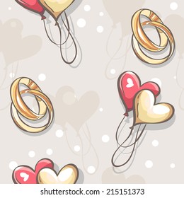 wedding seamless texture with hearts and balloons wedding rings