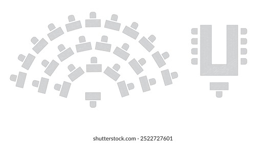 Elemento de Plan de asiento de Boda. Interior del aula del banquete de la conferencia, sala de conferencias y diseño interior de la sala del seminario. Vista superior de Vector de la disposición de la ilustración de Vacantes de muebles de banquete