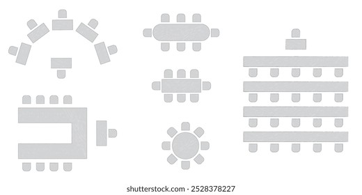 Elemento de Plan de asiento de Boda. Interior del aula del banquete de la conferencia, sala de conferencias y diseño interior de la sala del seminario. Vista superior de Vector de la disposición de la ilustración de Vacantes de muebles de banquete