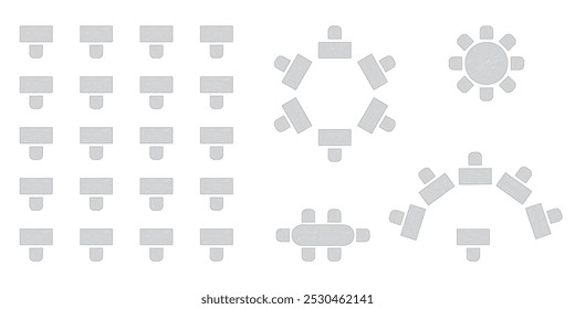 Elemento de Plan de asiento de Boda. Interior del aula del banquete de la conferencia, sala de conferencias y diseño interior de la sala del seminario. Vista superior de Vector de la disposición de la ilustración de Vacantes de muebles de banquete