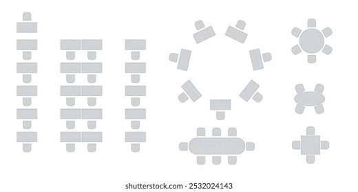 Elemento de Plan de asiento de Boda. Interior del aula del banquete de la conferencia, sala de conferencias y diseño interior de la sala del seminario. Vista superior de Vector de la disposición de la ilustración de Vacantes de muebles de banquete