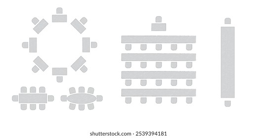 Elemento de Plan de asiento de Boda. Interior del aula del banquete de la conferencia, sala de conferencias y diseño interior de la sala del seminario. Vista superior de Vector de la disposición de la ilustración de Vacantes de muebles de banquete