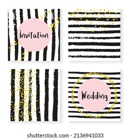 Wedding Sequins. Decoration Brochure Set. White Glow Particles. Stripe Magic Print. Golden Holiday Paint. Black Nursery Wallpaper. Festive Cover. Golden Wedding Sequins