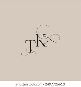 wedding serif monogram logo line and bold mix concept TK beautiful initial letter