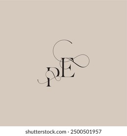 wedding serif monogram logo line and bold mix concept PE beautiful initial letter