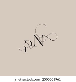 wedding serif monogram logo line and bold mix concept PN beautiful initial letter