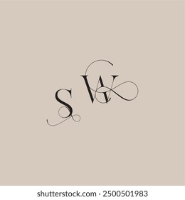 wedding serif monogram logo line and bold mix concept SW beautiful initial letter