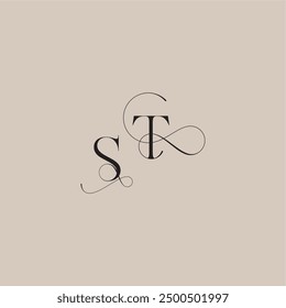 wedding serif monogram logo line and bold mix concept ST beautiful initial letter