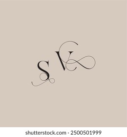 wedding serif monogram logo line and bold mix concept SV beautiful initial letter