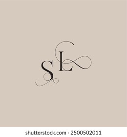 línea de logotipo de monograma de boda serif y concepto de mezcla en negrita SL hermosa letra inicial