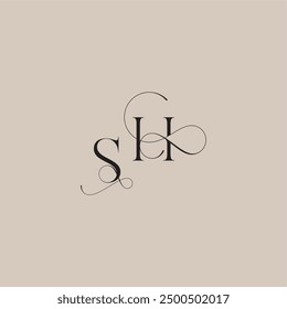 wedding serif monogram logo line and bold mix concept SH beautiful initial letter