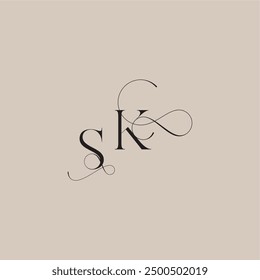 wedding serif monogram logo line and bold mix concept SK beautiful initial letter